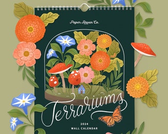 ON SALE: 2024 Wall Calendar "Terrariums" - Hanging Calendar - Mushroom Calendar - Greenhouse Calendar - Wire Calendar