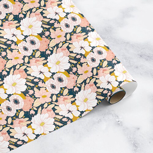 Floral Wrapping Paper Dark Floral Gift Wrap 3 Sheets Etsy