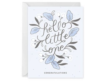 New Baby Card - Boy Card - Hello Little One - Single Card - New baby Card Blank Inside