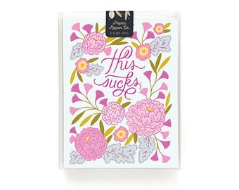 This Sucks Card Box Set of 8 - Sympathy Card - Flower Card Blank Inside