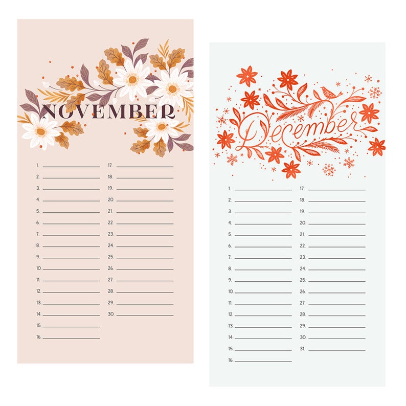 Perpetual Wall Calendar Floral Calendar Occasion Calendar Etsy