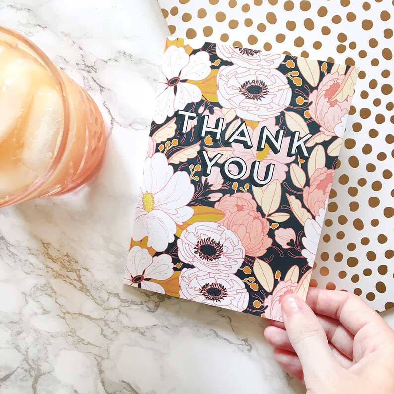 Thank You Card Box Set of 8 Floral Thank You Card Night Etsy