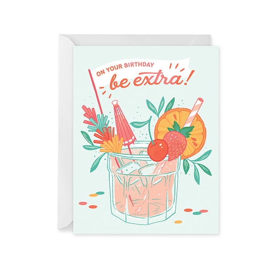 Birthday Cocktail Card Birthday Card Happy Birthday Card Etsy