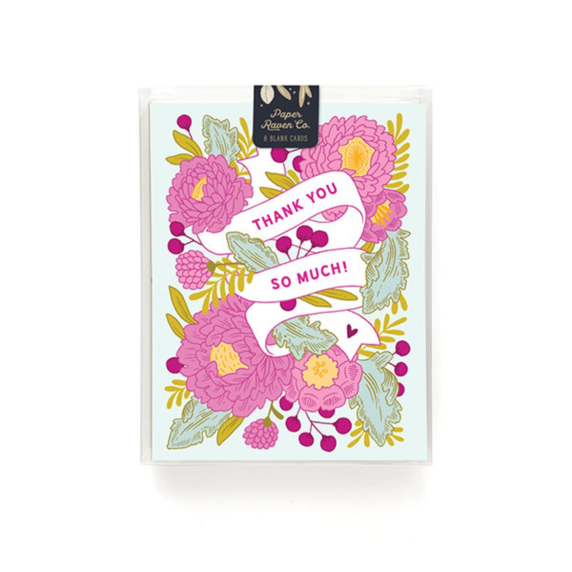 Thank You Card Box Set of 8 Floral Banner Thank You Card Etsy