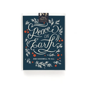 Peace On Earth Card Box Set of 8 - Holiday Card - Wreath - Peace Card Blank Inside