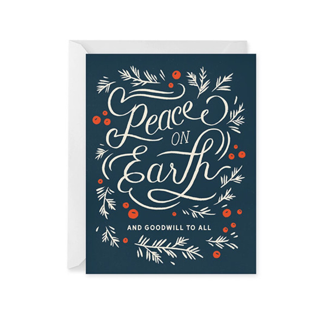 Peace on Earth Card Holiday Card Wreath Peace Card - Etsy