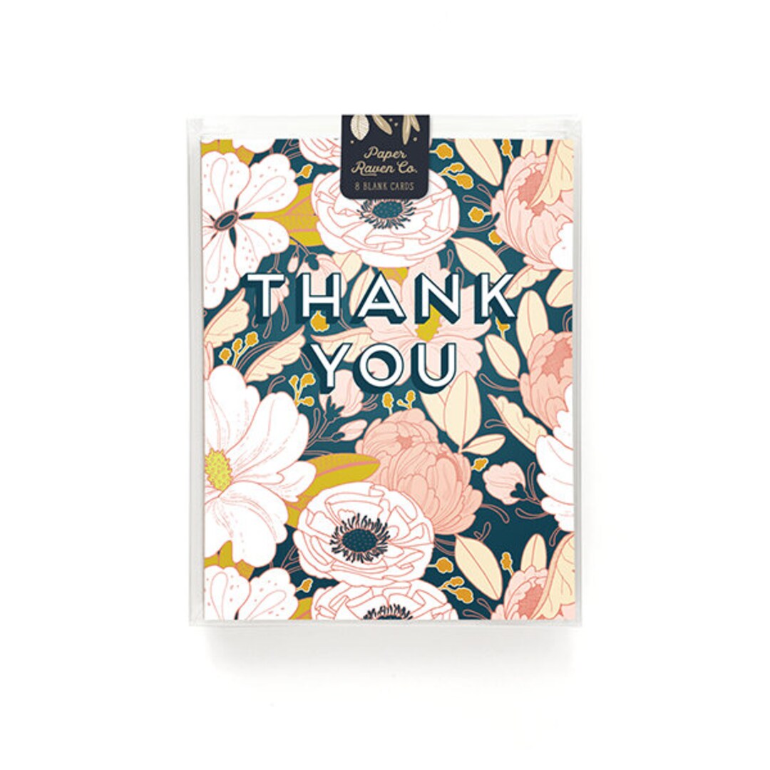 Thank You Card Box Set of 8 Floral Thank You Card Night Floral Thank