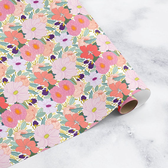 Floral Gift Wrap 3 Sheets Etsy