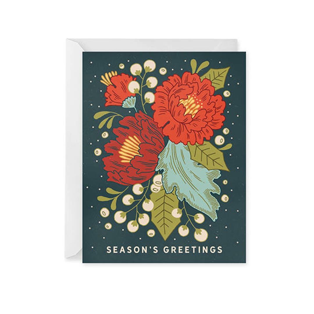 Festive Florals Holiday Card Holiday Card Wreath Seasons Etsy