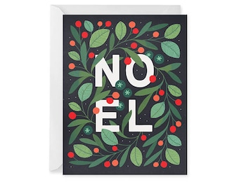Noel Holiday Card - Holiday Card - Wreath - Christmas Card - Single Card Blank Inside