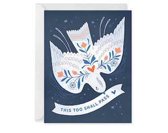 Sympathy Card - This Too Shall Pass - Dove Card - Sympathy Single Card Blank Inside