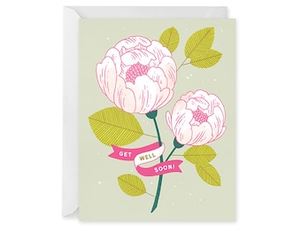 Get Well Soon Card - Sympathy Card - Flower Card - Bouquet Card - Single Card Blank Inside