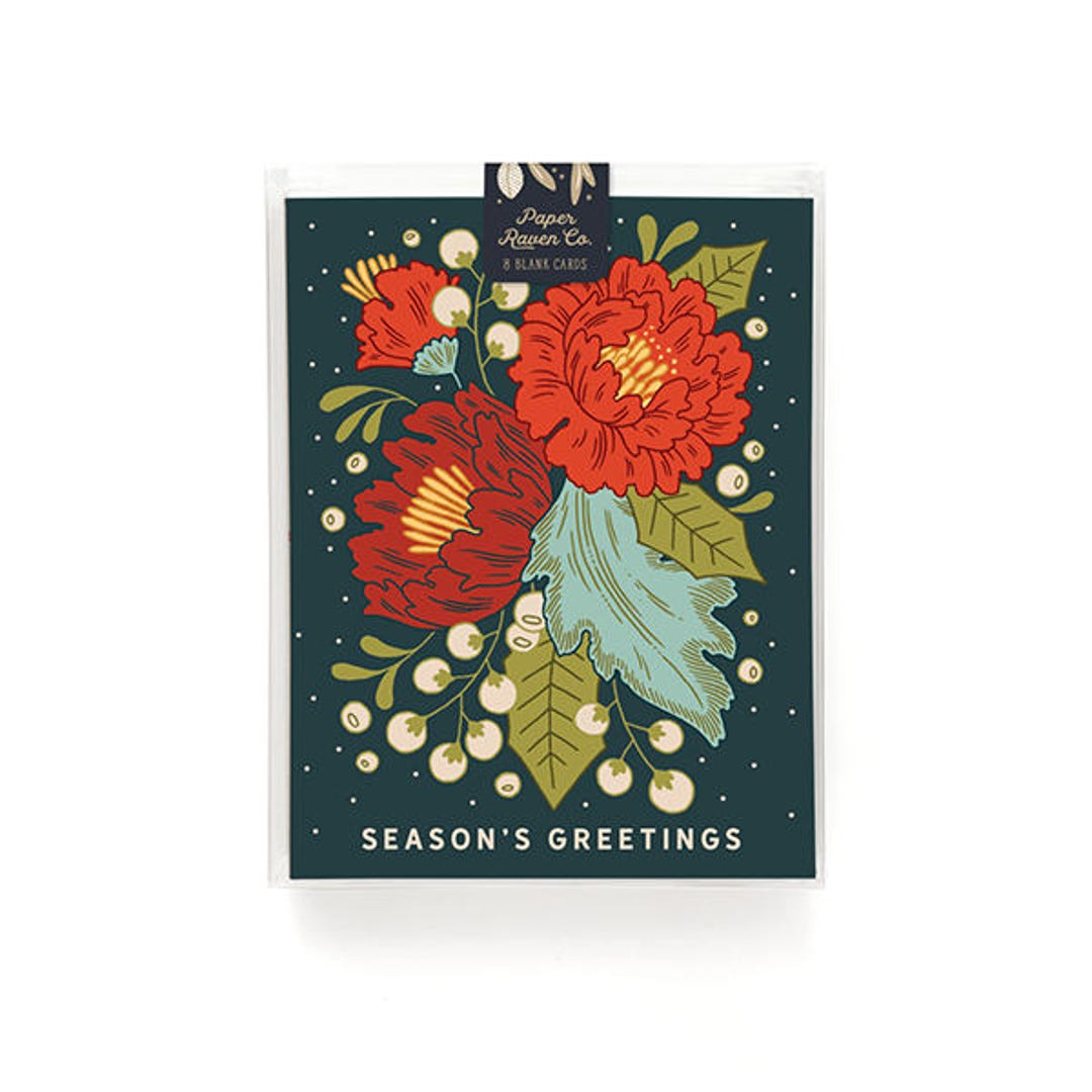 Festive Florals Holiday Card Box Set of 8 Holiday Card Etsy