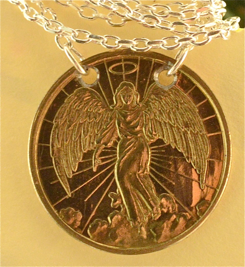 Sterling Silver Guardian Angel Coin Pendant Necklace Upcycled Etsy