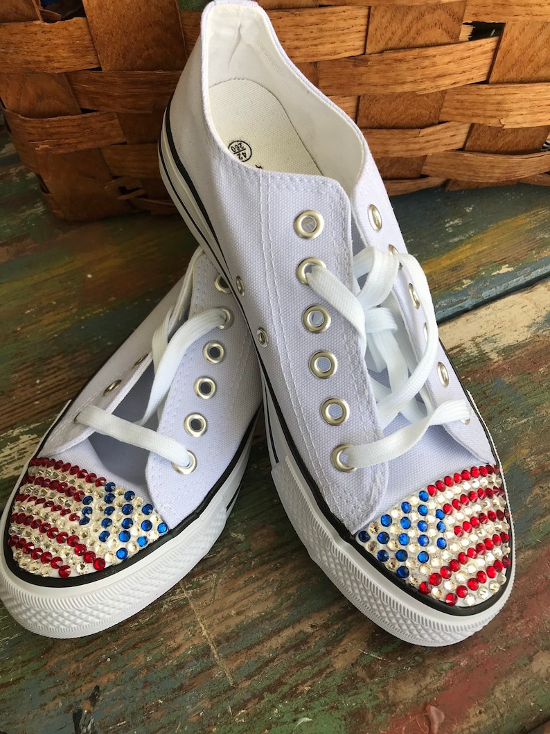 Fourth of July USA rhinestone Womens chuck sneakers