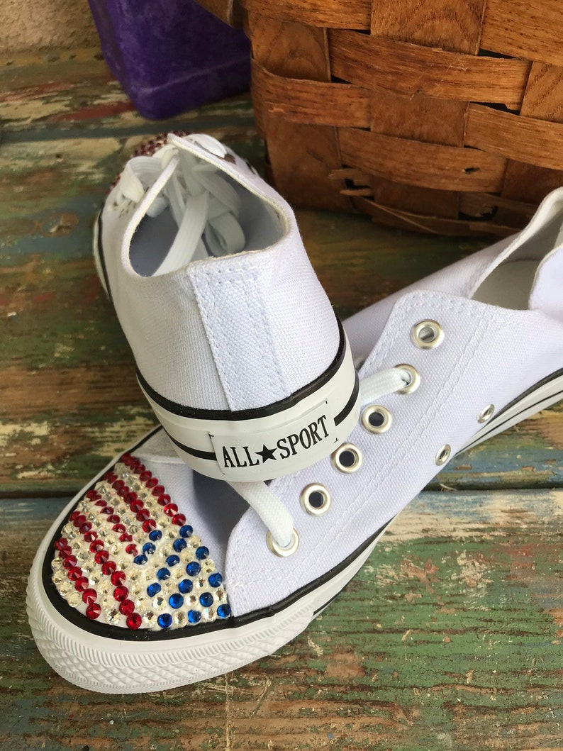 Fourth of July USA rhinestone Womens chuck sneakers