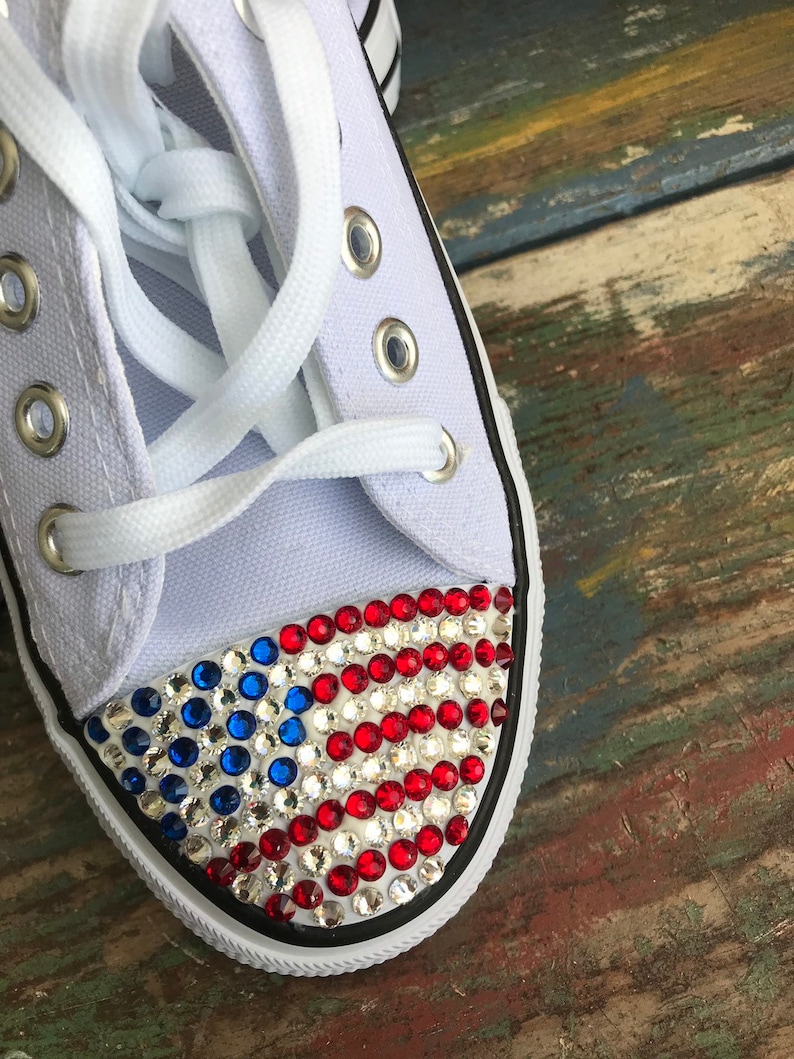 Fourth of July USA rhinestone Womens chuck sneakers