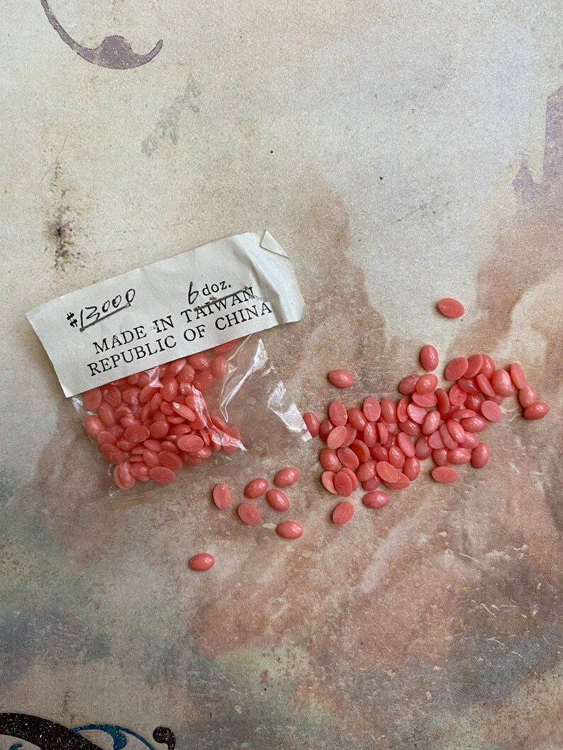 12 Tiny Vintage Pink Coral Cabochons Made in Taiwan.