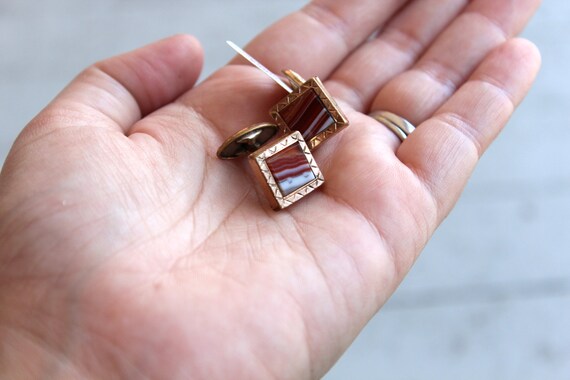 Victorian Style Agate Gold Fill Cuff Links // Ora… - image 5