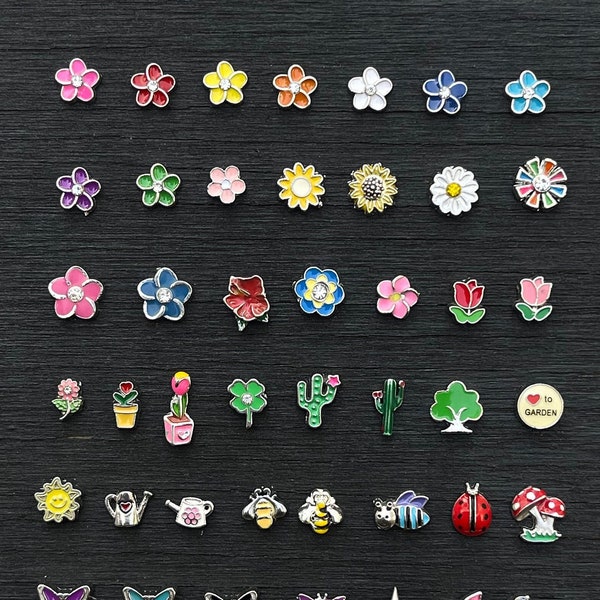 Flowers Butterfly Butterflies Love to Garden Birds Bees Floating Charms, fits Glass Lockets Necklace, Choose 1 pc, Flower Floating Charm,