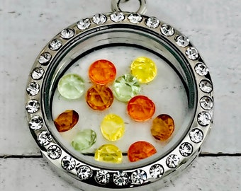 Floating Charms Acrylic Gems, 12pcs in Pack 4.5mm fits Glass Lockets, Fall Colors, Brown Yellow Green Orange