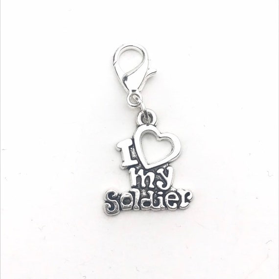 Sterling SilverMILITARY WIFE With Heart Armed Forces Word Dangle Charm Bead For Bead Bracelet