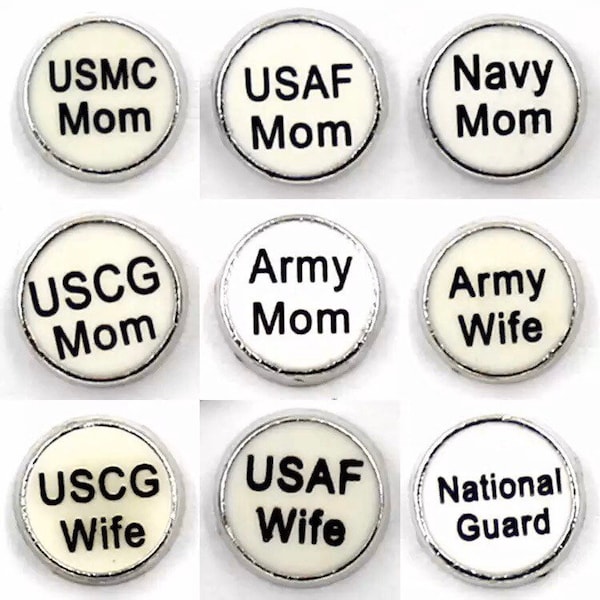 USMC Marines // National Guard // USCG Mom Wife // USAF Mom Wife // Army Floating Charms fits Glass Lockets