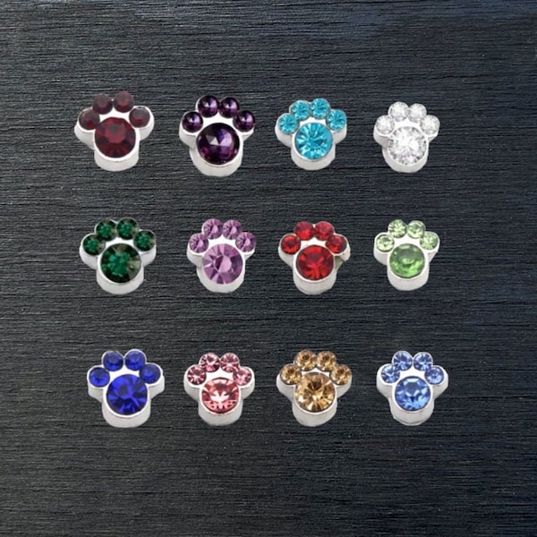 Birthstone Floating Charm, Crystal Birthstone Pet Paw Cat Dog, Pet Floating Charm, fit Glass Lockets, Gift for Her, Birthstone Jewelry,