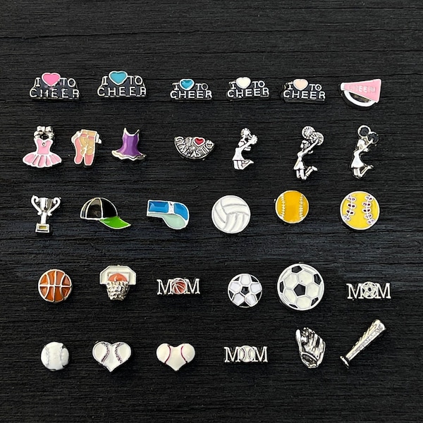 Sports Cheerleading Basketball Baseball Soccer Floating Charm Charms fits Glass Lockets