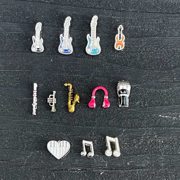 Music Note Eighth Note Guitar Flute Saxophone Trumpet Microphone Floating Charms fit Glass Lockets