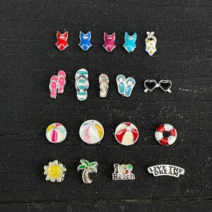 Summer I heart Beach Love Live the life, Palm Tree, Bathing Suit, Sun, Flip Flops Floating Charms, for Glass Lockets, Beach Floating Charms