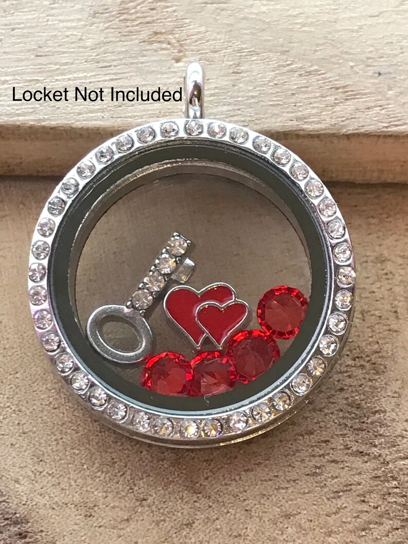Floating Charms Rhinestone Key Red Hearts July Birthstone Anniversary Birthday Son Daughter Mom Dad for Floating Memory Glass Lockets