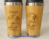 Bamboo Coffee Cup Travel Mug Rincon Ventura Laser Engrave Name Anchor Lucky Dad Personalized Cold or Hot Tumbler 15 oz 4 design choices