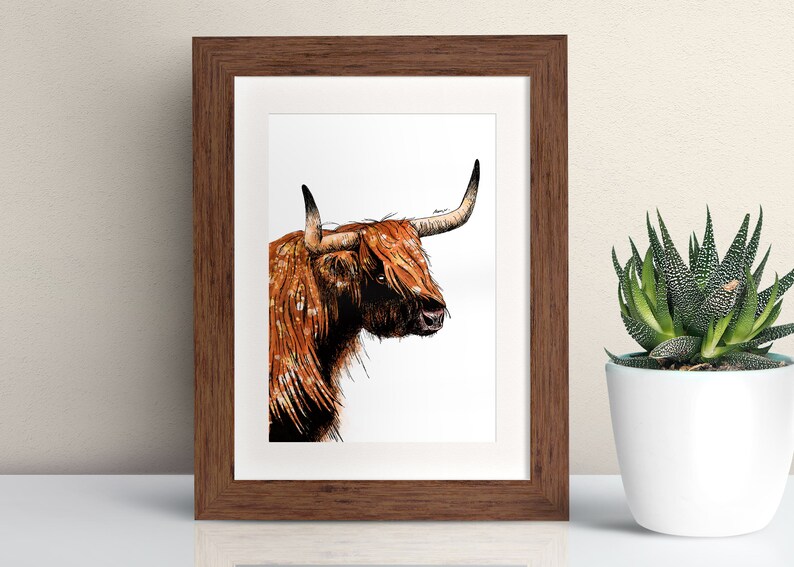 Highland Cow Framed Art Print Cow Print Pen and Ink Etsy
