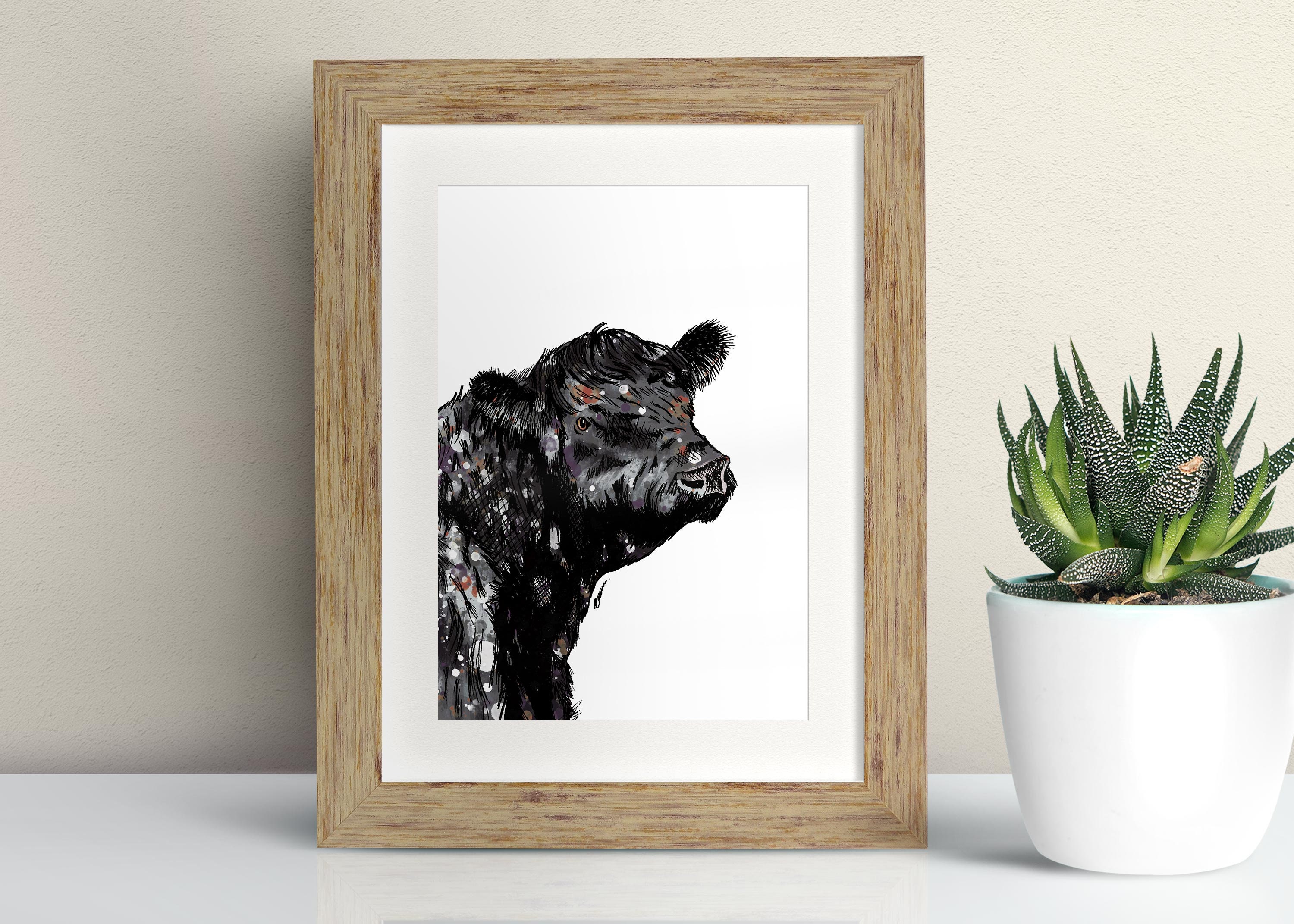 Welsh black cattle framed art print Cow Print Pen and Ink Etsy
