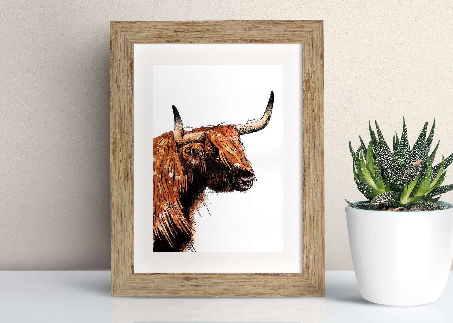 Highland Cow Framed Art Print Cow Print Pen and Ink Etsy