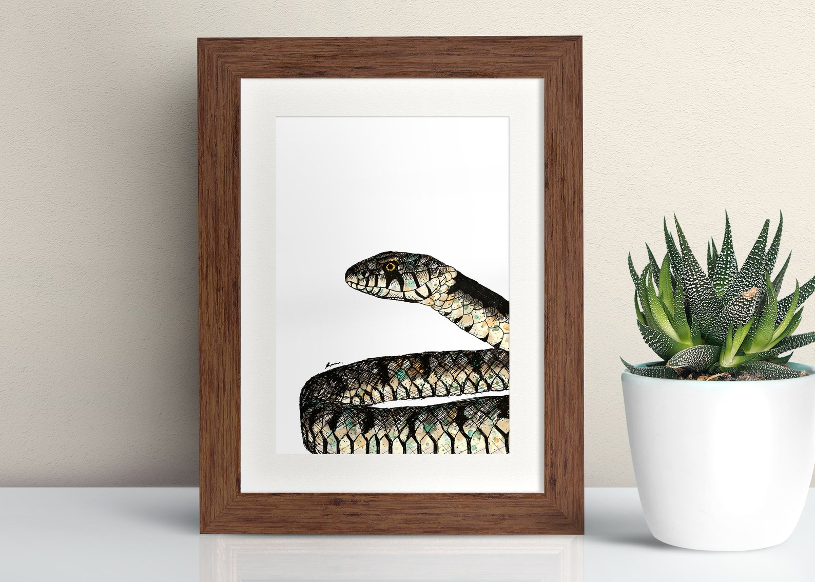 Grass Snake Framed Art Print Snake Print Pen and Ink - Etsy