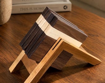 Wood Coaster Set with Holder | Handmade Coffee Table Decor