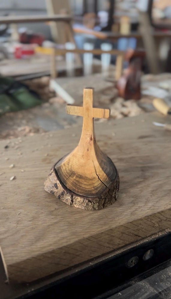 Handcrafted Wooden Log Cross – Christian Decor  – Faith Gift for Home or Desk
