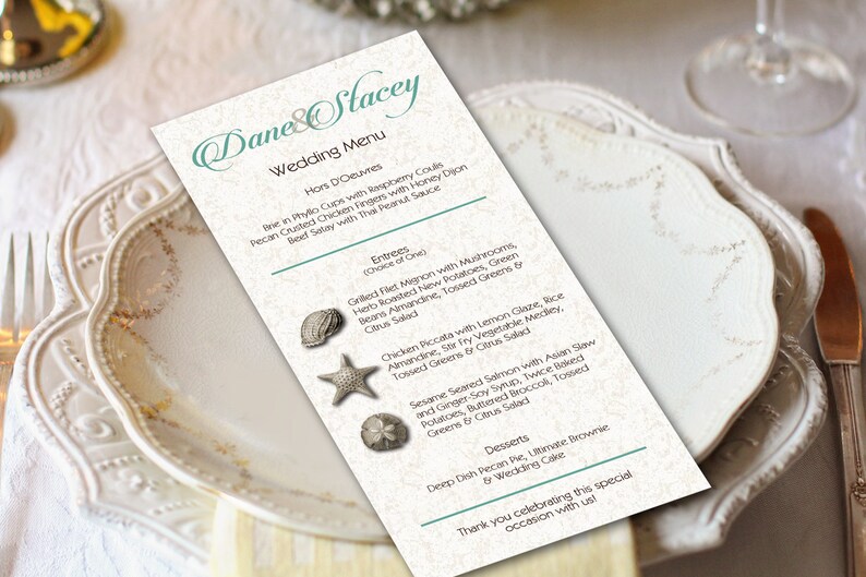 Beach Themed Wedding Menu Beach Wedding Dinner Menu Etsy