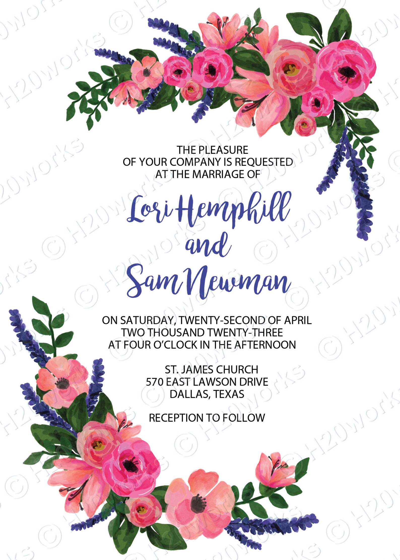 Watercolor Flowers Wedding Invitation Floral Spray Lavender Etsy
