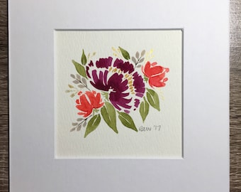 ORIGINAL Floral Watercolor Painting, Matted Watercolor painting