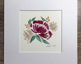 ORIGINAL Floral Watercolor Painting, Matted Watercolor painting