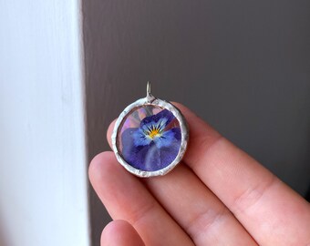 Small Pansy Flower Pendant with Iridescent Back