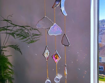 Celestial Stained Glass Pressed Pansy Mobile with a Rainbow Maker Made To Order / Rays of Hope/ Flower Gift 2/3 weeks dispatch time
