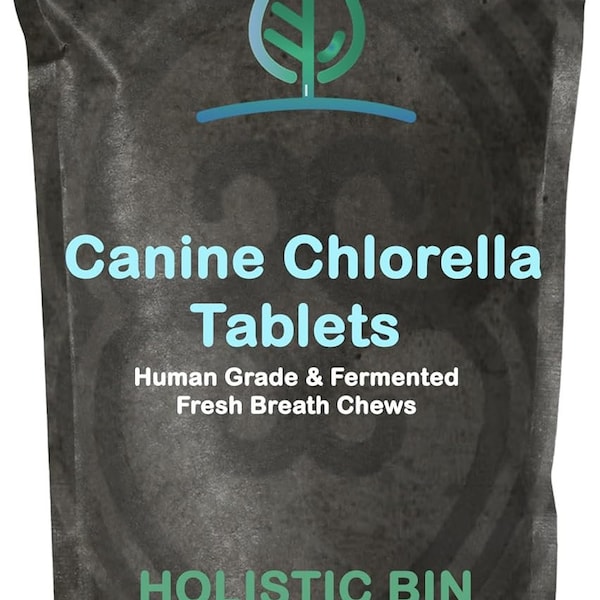 Holistic Bin Canine Super Greens Tablets with Human Grade Fermented Chlorella for Dogs | Natural Dog Coat Supplement | 100 Vegan Tablets