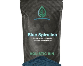 Poudre de spiruline bleue de Holistic Bin | Poudre d&#39;algues bleu-vert biologique | Riche en protéines, vitamines et phytonutriments végétaliens - 50 grammes