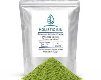 Organiczny proszek Ashitaba wyprodukowany ze 100% czystych japońskich liści Ashitaba | Angelica Keiskei (50 / 100 / 500 gramów)