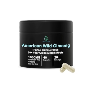 Wild American Ginseng Capsules Pure Organic Ginseng Supplement Made with Wild Harvested 20+ Year Old Roots from Appalachia - 40 Capsules