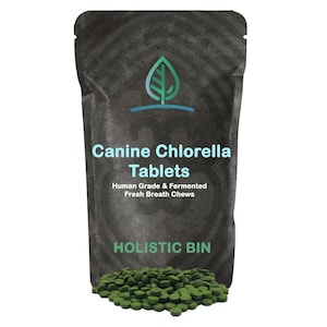 Holistic Bin Canine Super Greens Tablets with Human Grade Fermented Chlorella for Dogs | Natural Dog Coat Supplement | 100 Vegan Tablets